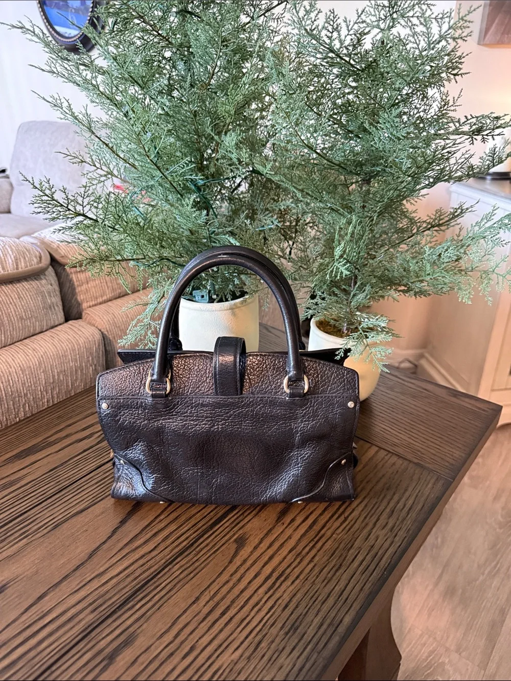 Coach Black Pebbled Leather Satchel with Gold-Tone Accents